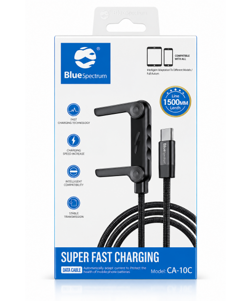 BlueSpectrum CA-10C Καλώδιο USB Type-C Super Fast Charging & Data 1.5m – Μαύρο