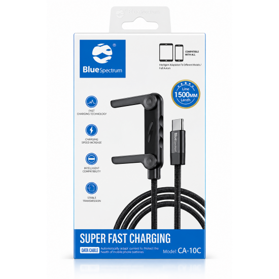 BlueSpectrum CA-10C Καλώδιο USB Type-C Super Fast Charging & Data 1.5m – Μαύρο