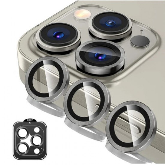 Προστασία Φακού Κάμερας 3-σε-1 από Σκληρυμένο Γυαλί για iPhone 16 Pro / 16 Pro Max – Ασημί