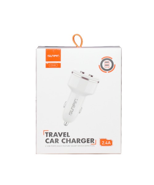 Sunpin CS-03 Travel Car Charger 2.4A Dual USB Φορτιστής Αυτοκινήτου – Λευκός