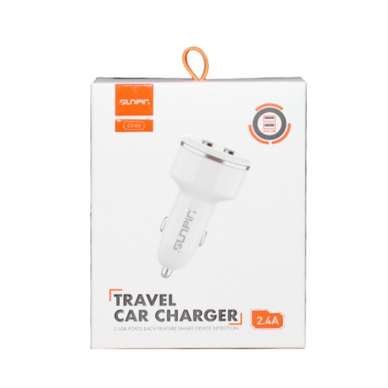 Sunpin CS-03 Travel Car Charger 2.4A Dual USB Φορτιστής Αυτοκινήτου – Λευκός