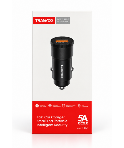TRANYOO T-C21 Φορτιστής Αυτοκινήτου USB 5A Fast Charge – Μαύρο