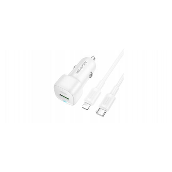 BOROFONE BZ34B – Dual Port Fast Car Charger 38W με Καλώδιο ligtning (white)