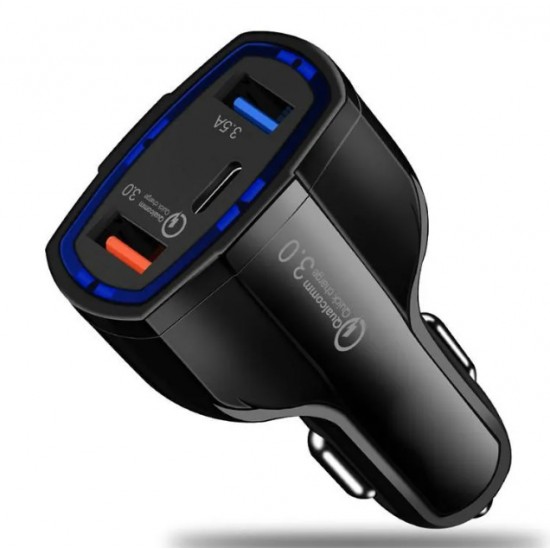 3 in 1 Type C Dual USB Car Charger 5A PD Quick Charge 