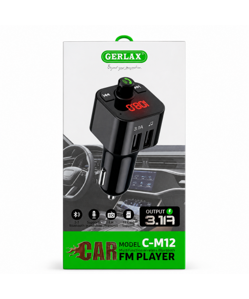 Gerlax C-M12 Bluetooth FM Player Αυτοκινήτου με 2 USB, Handsfree, TF Card και Φόρτιση 3.1A