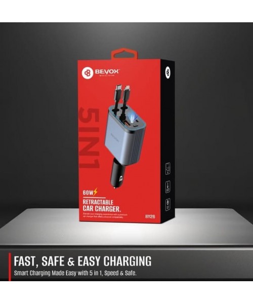BEVOX BY26 Φορτιστής Αυτοκινήτου 5-σε-1 Retractable 60W