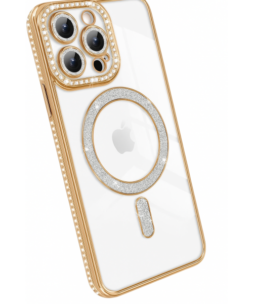 Θήκη Πολυτελείας με Κρύσταλλα για iPhone 13 pro max– Διαφανής με Πλαίσιο Χρυσού