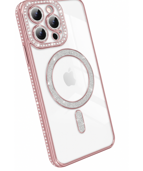 Θήκη Πολυτελείας με Κρύσταλλα για iPhone iphone 13 pro max – Διαφανής με Πλαίσιο Ροζ Χρυσού