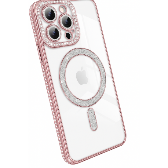 Θήκη Πολυτελείας με Κρύσταλλα για iPhone iphone 14 pro – Διαφανής με Πλαίσιο Ροζ Χρυσού