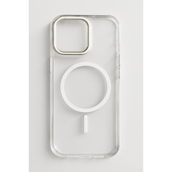 Διαφανής Θήκη για iPhone 16 Pro Max με Ασημί Περιγράμματα και Σχεδιασμό Μαγνητικού Φορτιστή