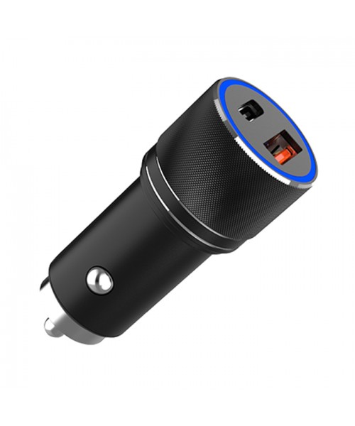 Sunpin CS-01 38W PD 3.0 Qualcomm Dual Usb Travel Car Charger With Lightning Cable - Black