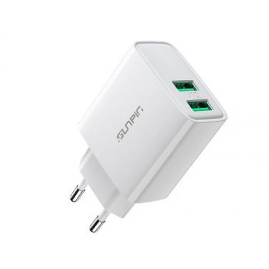 Sunpin SP21 Dual USB 2.4A Multiple Protection Fast Charger With Type C Cable - White