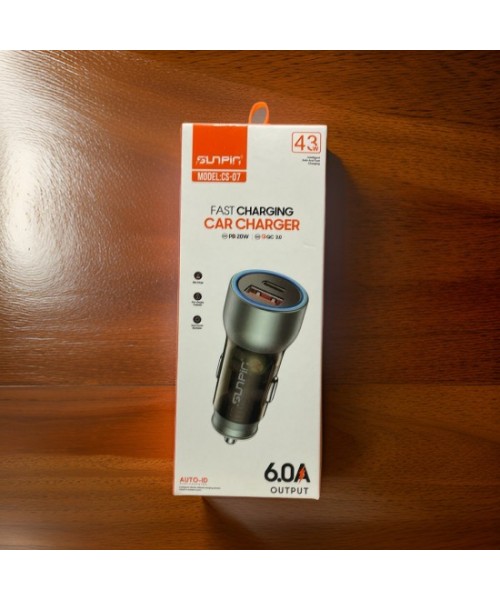 Sunpin CS-01 38W PD 3.0 Qualcomm Dual Usb Travel Car Charger With Lightning Cable - Black