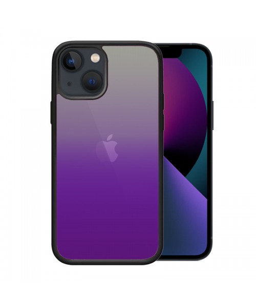 OEM θήκη Πλαστικό Gradient με μαύρο περίγραμμα για IPHONE 14 - Μωβ/Κετρίνο  