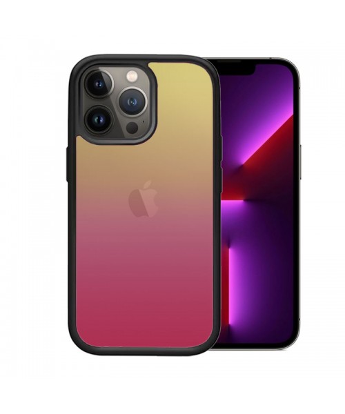 OEM θήκη Πλαστικό Gradient με μαύρο περίγραμμα για IPHONE 14 PRO - Ροζ/Κετρίνο