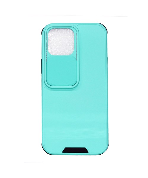 Oem σκληρή πίσω θήκη με ειδικό Slide camera cover για την προστασία της κάμερας για Iphone 13 Pro Max-Cyan