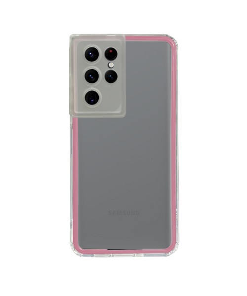 New Fashion removable Frame Clear Cover Colorful For Samsung Galaxy S22 Ultra - Pink (OEM)