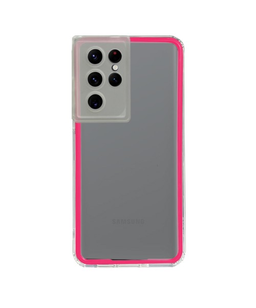 New Fashion removable Frame Clear Cover Colorful For Samsung Galaxy S22 Ultra - Rose Pink (OEM)