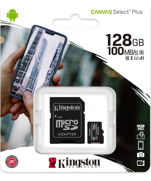 Kingston Canvas Select Plus microSDXC 128GB Class 10 U1 V10 A1 UHS-I with Adapter