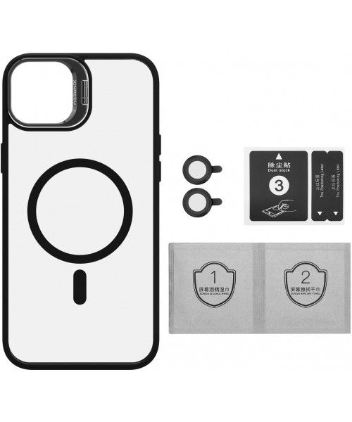 Διαφανής Θήκη iPhone 15  με MagSafe, Kickstand & Προστασία Κάμερας – Αντικραδασμική Μαύρο