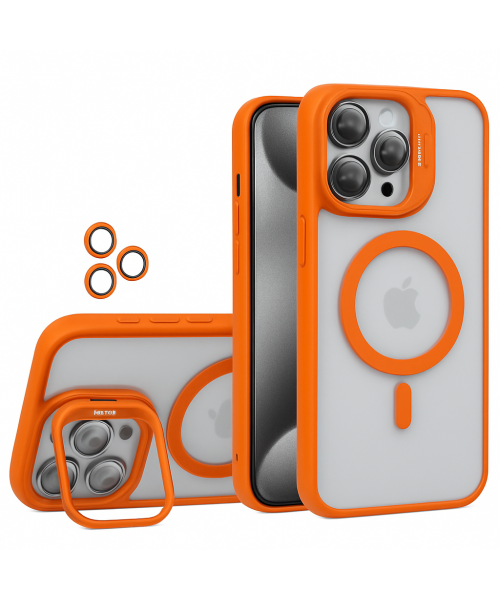 Transparent iPhone 16 pro max Case with MagSafe, Kickstand & Camera Lens Protection – Shockproof orange