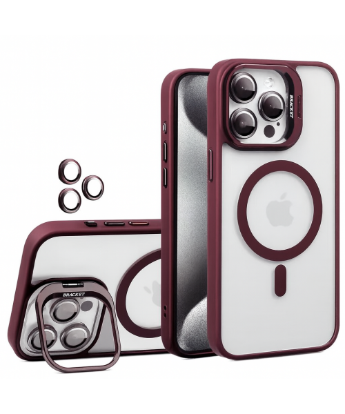 Διαφανής Θήκη iPhone 14  pro max με MagSafe, Kickstand & Προστασία Κάμερας – Αντικραδασμική Μπορντώ