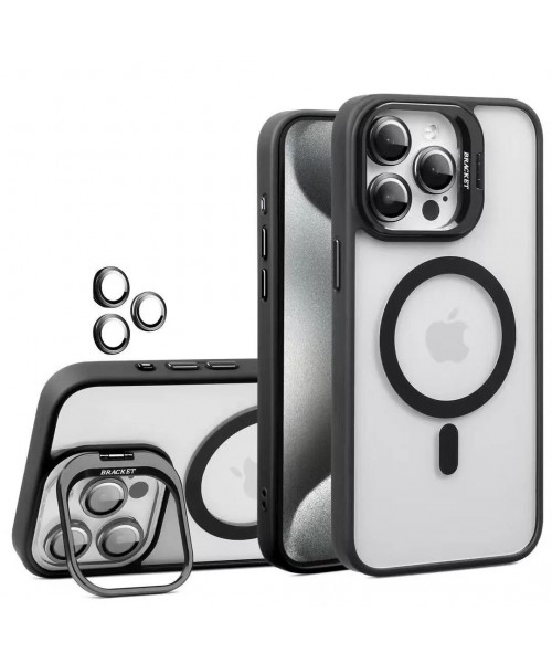 Διαφανής Θήκη iPhone 15  με MagSafe, Kickstand & Προστασία Κάμερας – Αντικραδασμική Μαύρο