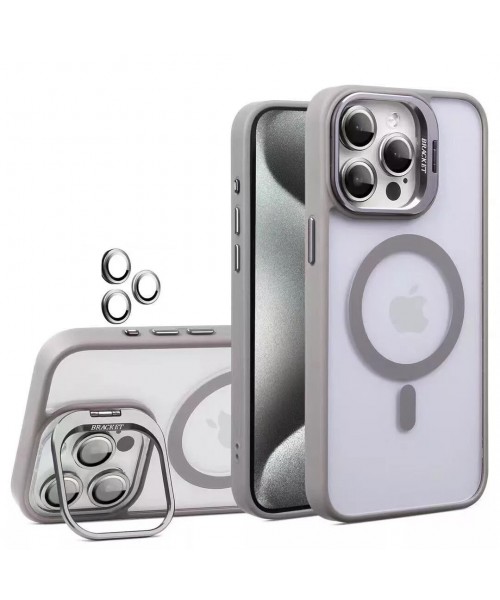 Διαφανής Θήκη iPhone 15 με MagSafe, Kickstand & Προστασία Κάμερας – Αντικραδασμική Γκρί