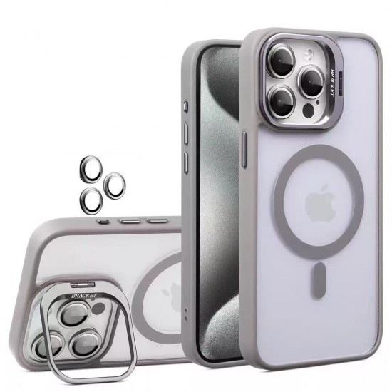 Διαφανής Θήκη iPhone 16 με MagSafe, Kickstand & Προστασία Κάμερας – Αντικραδασμική Γκρί