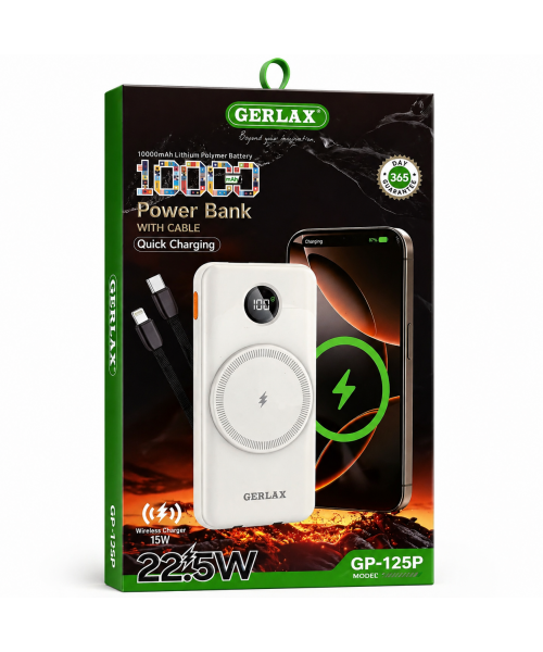 Power Bank GERLAX GP-125P 10000mAh με Γρήγορη Φόρτιση και Ασύρματη Φόρτιση 15W