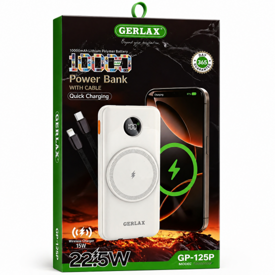 Power Bank GERLAX GP-125P 10000mAh με Γρήγορη Φόρτιση και Ασύρματη Φόρτιση 15W
