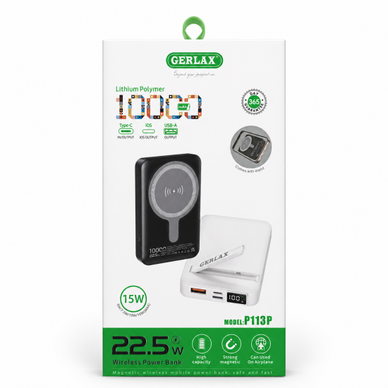 GERLAX P113P 10000mAh Wireless Power Bank με Γρήγορη Φόρτιση 15W και Σταντ