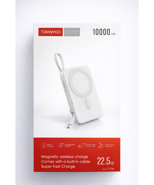 Tranyoo T-F26 Power Bank 10000mAh με Μαγνητική Ασύρματη Φόρτιση και Ενσωματωμένο Καλώδιο