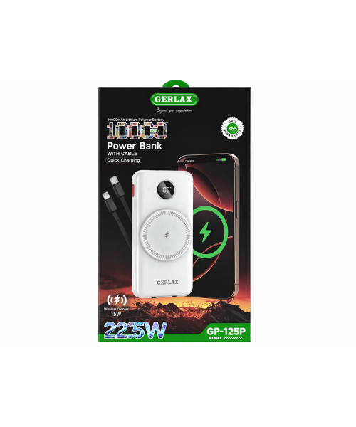 Power Bank GERLAX GP-125P 10000mAh με Γρήγορη Φόρτιση και Ασύρματη Φόρτιση 15W
