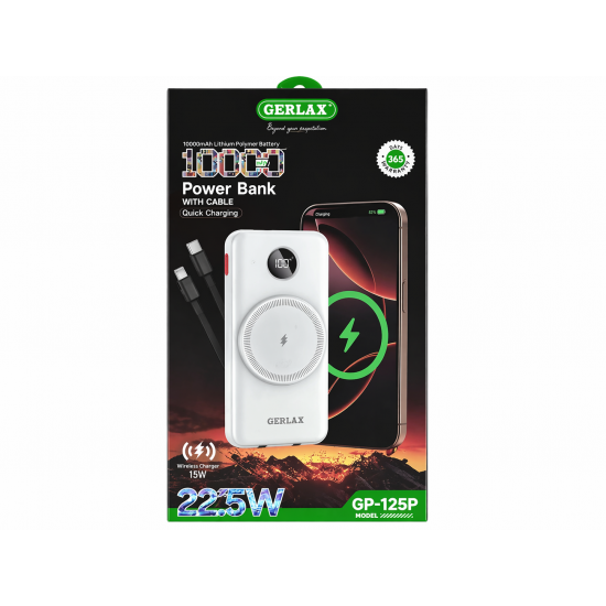 Power Bank GERLAX GP-125P 10000mAh με Γρήγορη Φόρτιση και Ασύρματη Φόρτιση 15W