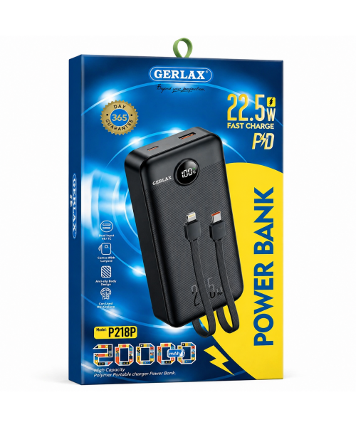 GERLAX P218P 20000mAh Power Bank με 22.5W Γρήγορη Φόρτιση και Διπλή Θύρα