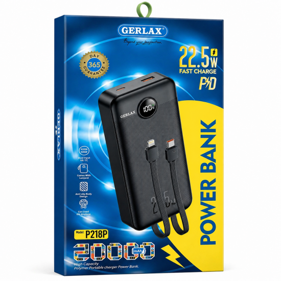GERLAX P218P 20000mAh Power Bank με 22.5W Γρήγορη Φόρτιση και Διπλή Θύρα