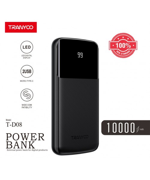 Tranyoo T-D08 Power Bank 10000mAh με Ψηφιακή LED Ένδειξη – Μαύρο